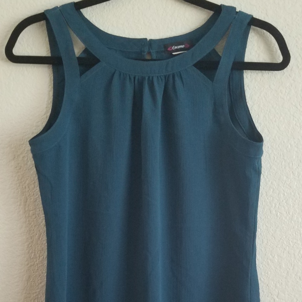 Teal cutout sleeveless blouse top